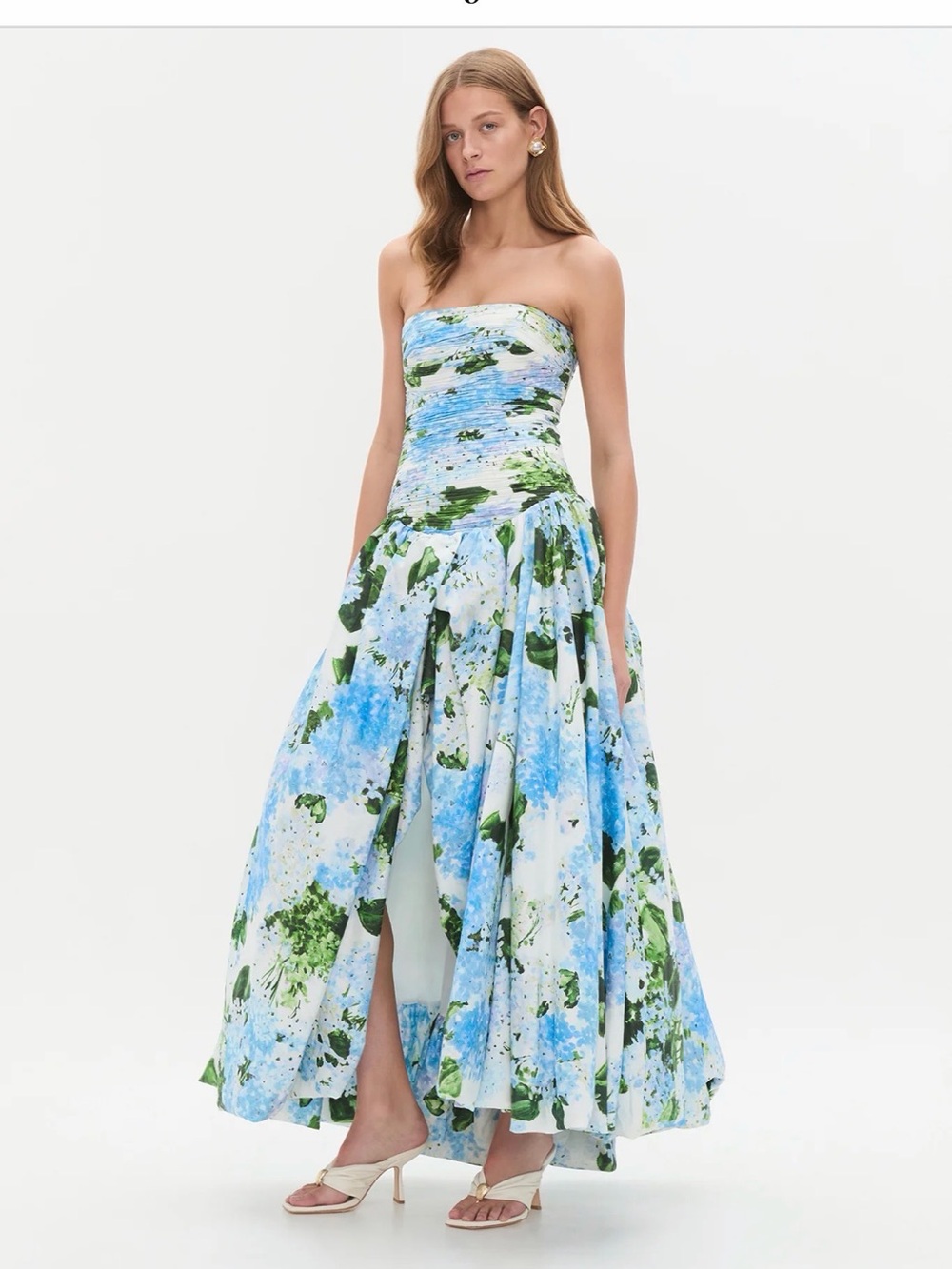 Aje Strapless Blue & Green Floral Maxi Dress